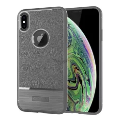   Szilikon telefonvédő (közepesen ütésálló, bőr hatású, szálcsiszolt, logó kivágás) SZÜRKE Apple iPhone XS Max 6.5