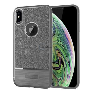 Szilikon telefonvédő (közepesen ütésálló, bőr hatású, szálcsiszolt, logó kivágás) SZÜRKE Apple iPhone XS Max 6.5