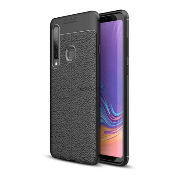 Szilikon telefonvédő (közepesen ütésálló, bőr hatású, varrás minta) FEKETE Samsung Galaxy A9 (2018) SM-A920