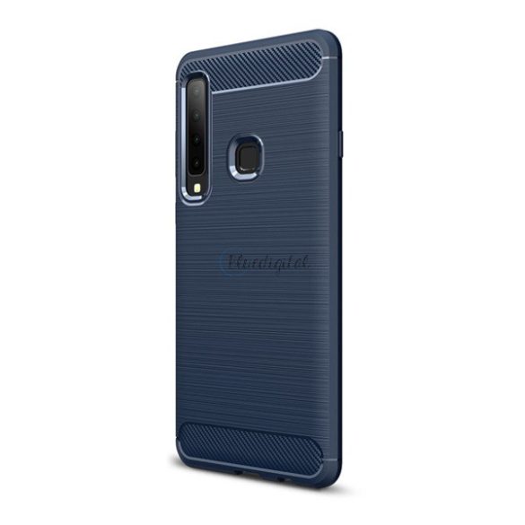 Szilikon telefonvédő (közepesen ütésálló, légpárnás sarok, szálcsiszolt, karbon minta) SÖTÉTKÉK Samsung Galaxy A9 (2018) SM-A920