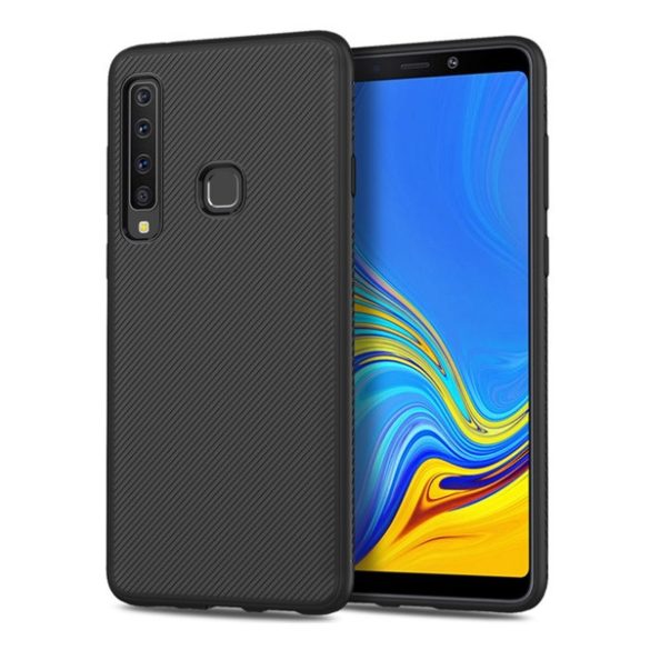 Szilikon telefonvédő (közepesen ütésálló, csíkos minta) FEKETE Samsung Galaxy A9 (2018) SM-A920