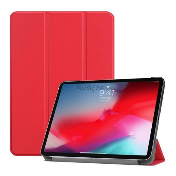 Tok álló, bőr hatású (aktív FLIP, oldalra nyíló, TRIFOLD, asztali tartó) PIROS Apple IPAD Pro 11 (2018)