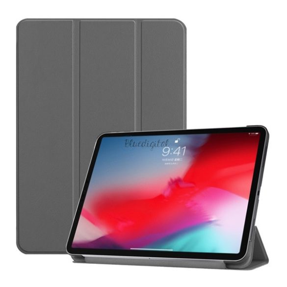 Tok álló, bőr hatású (aktív FLIP, oldalra nyíló, TRIFOLD, asztali tartó) SÖTÉTSZÜRKE Apple IPAD Pro 11 (2018)