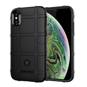 Szilikon telefonvédő (közepesen ütésálló, négyzet minta) FEKETE Apple iPhone XS Max 6.5