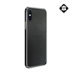   NXE műanyag telefonvédő (valódi bőr hátlap) FEKETE Apple iPhone XS Max 6.5