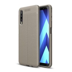   Szilikon telefonvédő (közepesen ütésálló, bőr hatású, varrás minta) SZÜRKE Samsung Galaxy A7 (2018) SM-A750F