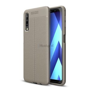 Szilikon telefonvédő (közepesen ütésálló, bőr hatású, varrás minta) SZÜRKE Samsung Galaxy A7 (2018) SM-A750F