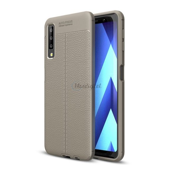 Szilikon telefonvédő (közepesen ütésálló, bőr hatású, varrás minta) SZÜRKE Samsung Galaxy A7 (2018) SM-A750F
