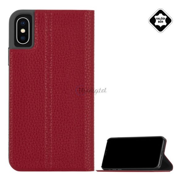 CASE-MATE BARELY THERE FOLIO tok álló, valódi bőr (FLIP, oldalra nyíló, bankkártya tartó, asztali tartó funkció) BORDÓ Apple iPhone XS Max 6.5