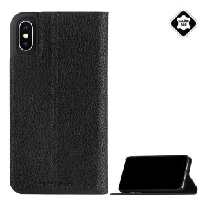 CASE-MATE BARELY THERE FOLIO tok álló, valódi bőr (FLIP, oldalra nyíló, bankkártya tartó, asztali tartó funkció) FEKETE Apple iPhone XS Max 6.5