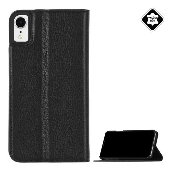 CASE-MATE BARELY THERE FOLIO tok álló, valódi bőr (FLIP, oldalra nyíló, bankkártya tartó, asztali tartó funkció) FEKETE Apple iPhone XR 6.1