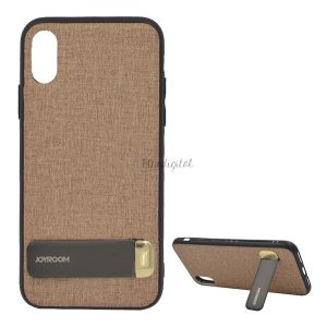 JOYROOM szilikon telefonvédő (textil bevonat, kitámasztó) BARNA Apple iPhone XS 5.8, Apple iPhone X 5.8