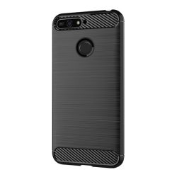   Szilikon telefonvédő (közepesen ütésálló, légpárnás sarok, szálcsiszolt, karbon minta) FEKETE Huawei Y6 Prime (2018)