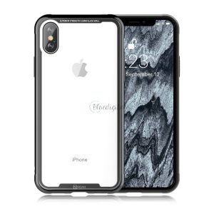 ROAR Glass Airframe telefonvédő szilikon keret (BUMPER, közepesen ütésálló, edzett üveg hátlap) FEKETE Apple iPhone XS Max 6.5