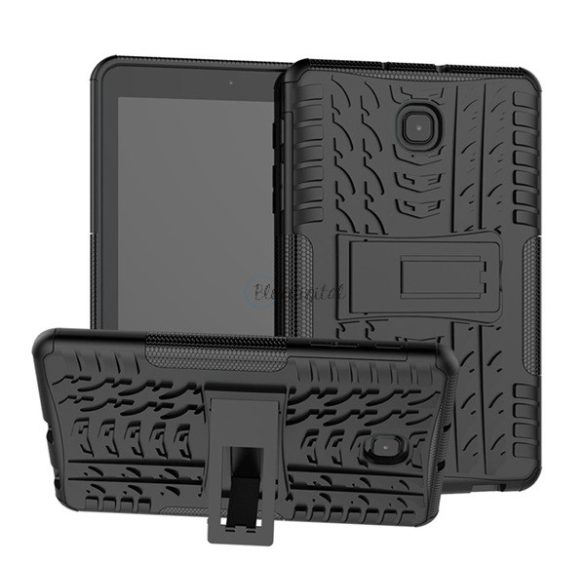 Defender műanyag telefonvédő (szilikon belső, kitámasztó, autógumi minta) FEKETE Samsung Galaxy Tab A 8.0 (2018) (SM-T387)