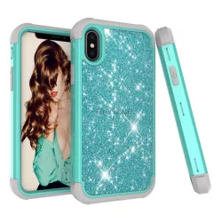   Defender műanyag telefonvédő (közepesen ütésálló, szilikon belső, műanyag keret, flitteres) CYAN Apple iPhone XS Max 6.5