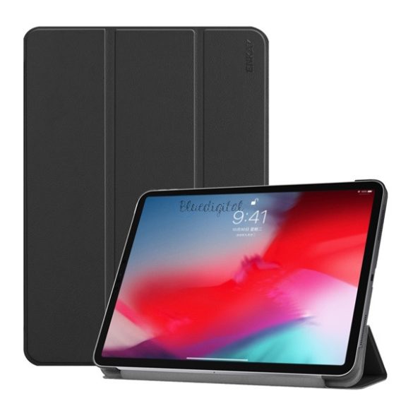 ENKAY tok álló, bőr hatású (aktív FLIP, oldalra nyíló, TRIFOLD, asztali tartó) FEKETE Apple IPAD Pro 11 (2018)