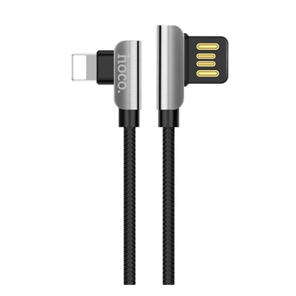 HOCO U42 adatátvitel kábel (USB - lightning, gyorstöltő, 120cm, 90 fokos, cipőfűző) FEKETE