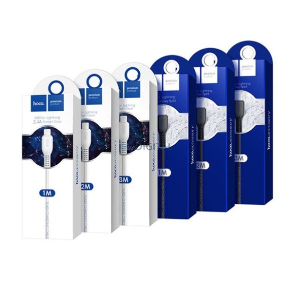 HOCO X20 adatkábel (USB - lightning, gyorstöltő, 200cm, törésgátló) FEHÉR Apple iPhone 14 Pro, iPhone 14 Plus, iPhone 14