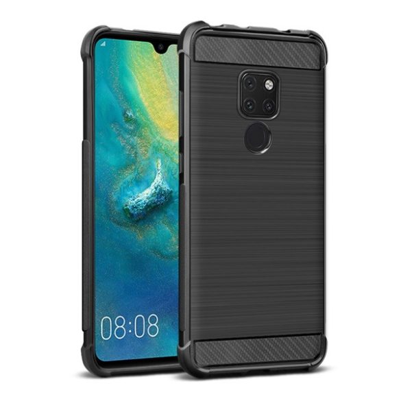 IMAK VEGA szilikon telefonvédő (közepesen ütésálló, légpárnás sarok, szálcsiszolt, karbon minta) FEKETE Huawei Mate 20