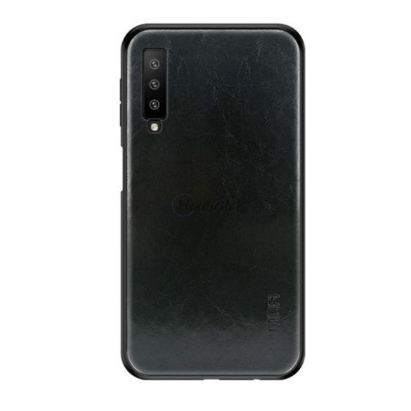 MOFI műanyag telefonvédő (szilikon keret, bőr hatású hátlap) FEKETE Samsung Galaxy A7 (2018) SM-A750F