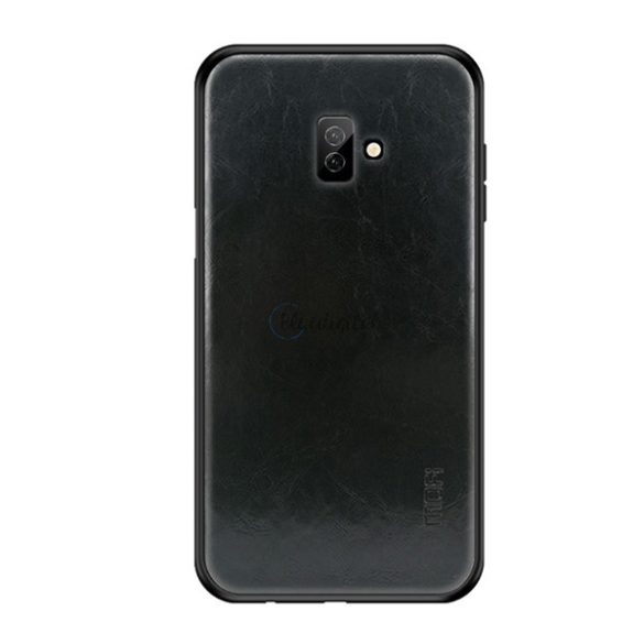 MOFI műanyag telefonvédő (szilikon keret, bőr hatású hátlap) FEKETE Samsung Galaxy J6 Plus (SM-J610F)