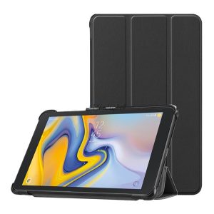 Tok álló, bőr hatású (aktív FLIP, oldalra nyíló, TRIFOLD asztali tartó funkció) FEKETE Samsung Galaxy Tab A 8.0 (2018) (SM-T387)