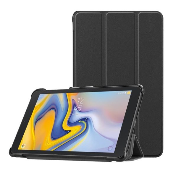 Tok álló, bőr hatású (aktív FLIP, oldalra nyíló, TRIFOLD, asztali tartó) FEKETE Samsung Galaxy Tab A 8.0 (2018) (SM-T387)