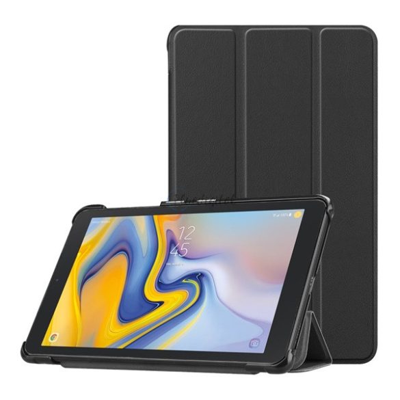 Tok álló, bőr hatású (aktív FLIP, oldalra nyíló, TRIFOLD asztali tartó funkció) FEKETE Samsung Galaxy Tab A 8.0 (2018) (SM-T387)
