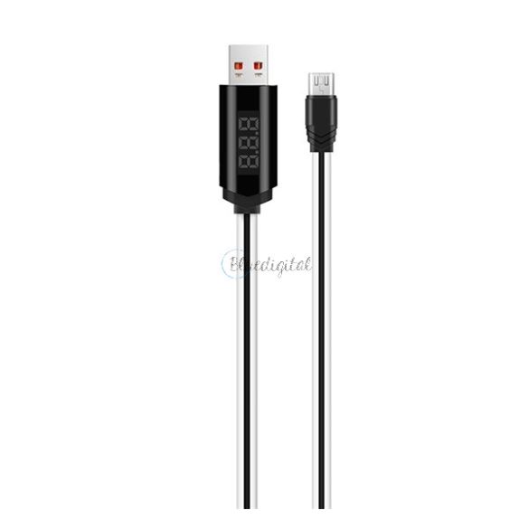 HOCO U29 adatkábel (USB - microUSB, gyorstöltő, 100cm, időzítő, LED kijelző) FEKETE