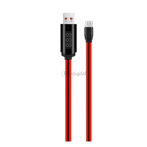 HOCO U29 adatkábel (USB - microUSB, gyorstöltő, 100cm, időzítő, LED kijelző) PIROS