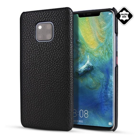 Műanyag telefonvédő (valódi bőr hátlap) FEKETE Huawei Mate 20 Pro