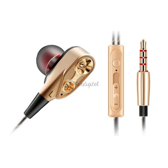 QKZ fülhallgató SZTEREO (3.5mm jack, mikrofon, felvevő gomb, 2 pár fülgumi, mélyhang kiemelő, dupla hangszóró) ROZÉARANY
