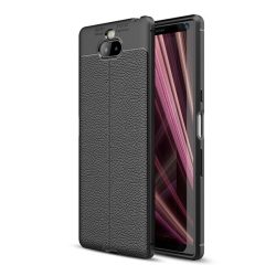   Szilikon telefonvédő (közepesen ütésálló, bőr hatású, varrás minta) FEKETE Sony Xperia 10 (L4113)