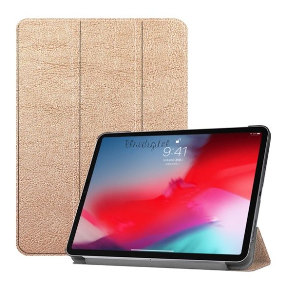 Tok álló, bőr hatású (aktív FLIP, oldalra nyíló, TRIFOLD asztali tartó funkció) ARANY Apple IPAD Pro 11 (2018)