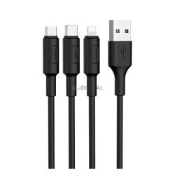   HOCO X25 töltőkábel 3in1 (USB - lightning/microUSB/Type-C, 100cm) FEKETE