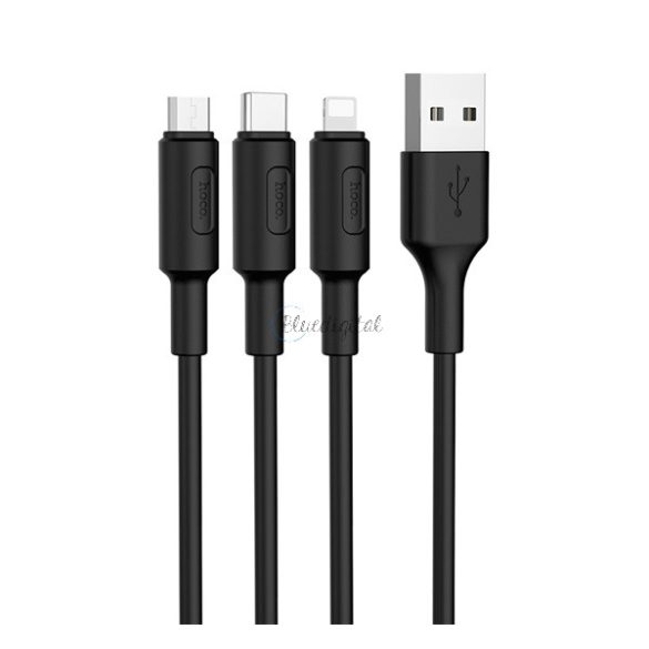 HOCO X25 töltőkábel 3in1 (USB - lightning/microUSB/Type-C, 100cm) FEKETE