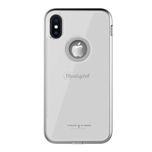 WK GINSTONE műanyag telefonvédő (közepesen ütésálló, üveg hátlap, strasszkő, logó kivágás) FEHÉR Apple iPhone XS Max 6.5