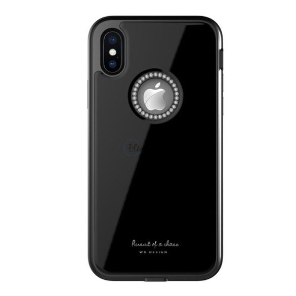 WK GINSTONE műanyag telefonvédő (közepesen ütésálló, üveg hátlap, strasszkő, logó kivágás) FEKETE Apple iPhone X 5.8, Apple iPhone XS 5.8