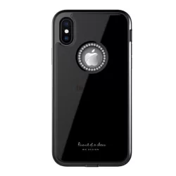   WK GINSTONE műanyag telefonvédő (közepesen ütésálló, üveg hátlap, strasszkő, logó kivágás) FEKETE Apple iPhone XS Max 6.5