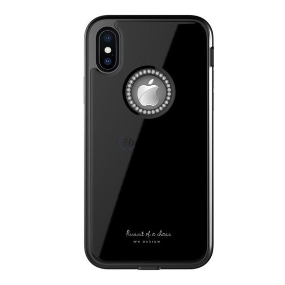 WK GINSTONE műanyag telefonvédő (közepesen ütésálló, üveg hátlap, strasszkő, logó kivágás) FEKETE Apple iPhone XS Max 6.5