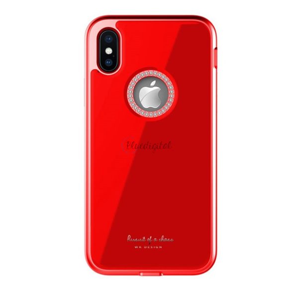 WK GINSTONE műanyag telefonvédő (közepesen ütésálló, üveg hátlap, strasszkő, logó kivágás) PIROS Apple iPhone X 5.8, Apple iPhone XS 5.8