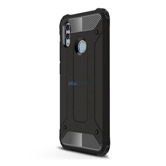 Defender műanyag telefonvédő (közepesen ütésálló, légpárnás sarok, szilikon belső, fémhatás) FEKETE Honor 10 Lite, Huawei P Smart (2019)