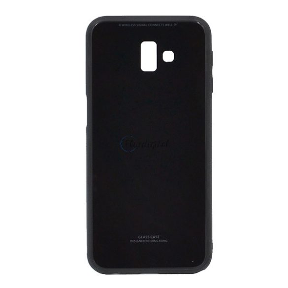 Műanyag telefonvédő (közepesen ütésálló, üveg hátlap) FEKETE Samsung Galaxy J6 Plus (SM-J610F)