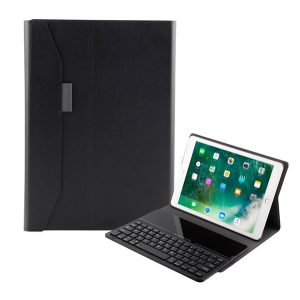 Tok álló, bőr hatású (FLIP, kivehető bluetooth billentyűzet, asztali tartó, QWERTY, angol nyelvű) FEKETE Apple IPAD Pro 9.7, Apple IPAD 9.7 (2018), Apple IPAD Air 2, Apple IPAD Air