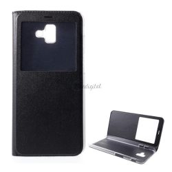   Tok álló, bőr hatású (FLIP, oldalra nyíló, asztali tartó funkció, View Window) FEKETE Samsung Galaxy J6 Plus (SM-J610F)
