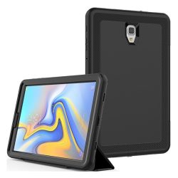   Defender telefonvédő gumi (FLIP előlap, műanyag belső, TRIFOLD, asztali tartó, ütésállóság) FEKETE Samsung Galaxy Tab A 10.5 WIFI (2018) SM-T590, Samsung Galaxy Tab A 10.5 LTE (2018) SM-T595
