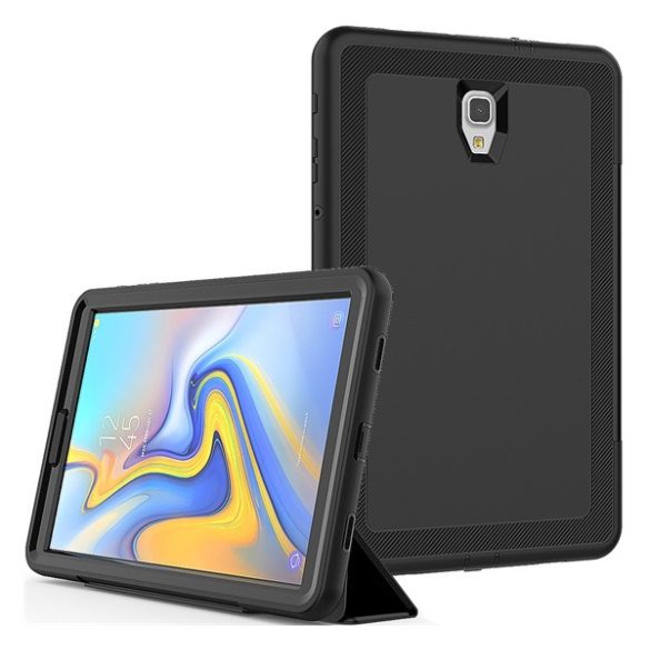 Defender telefonvédő gumi (FLIP előlap, műanyag belső, TRIFOLD, asztali tartó, ütésállóság) FEKETE Samsung Galaxy Tab A 10.5 WIFI (2018) SM-T590, Samsung Galaxy Tab A 10.5 LTE (2018) SM-T595