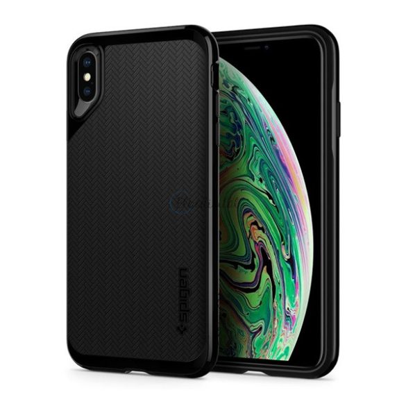 SPIGEN NEO HYBRID szilikon telefonvédő (közepesen ütésálló, műanyag keret, légpárnás sarok, rács minta) FEKETE Apple iPhone XS Max 6.5