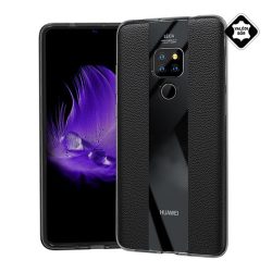   Szilikon telefonvédő (valódi bőr bevonat, csíkos) FEKETE Huawei Mate 20